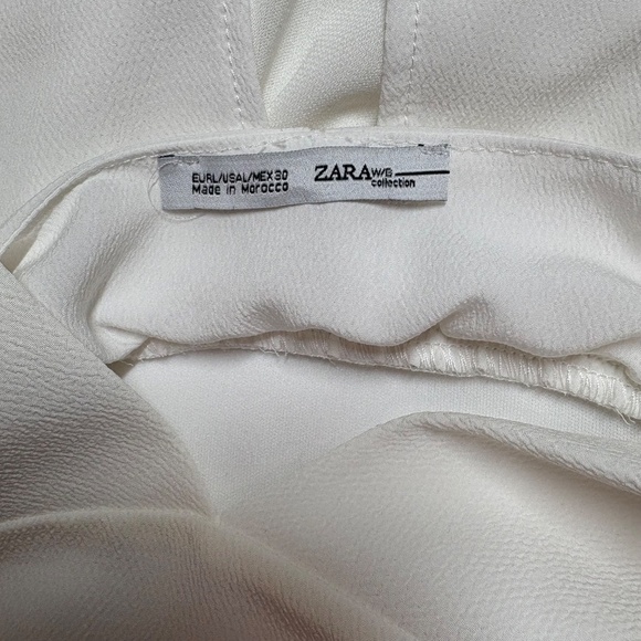 ZARA White Polyester Crepe Fully Lined Mini Dress Layered Look Wide Straps Sz L - Picture 6 of 10